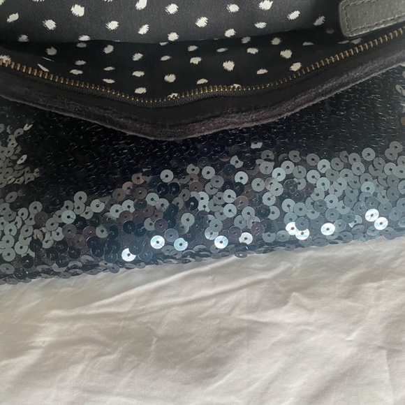Juicy Couture Regal Black Blue Indigo Sequin Clutch Purse with Bow - Picture 5 of 5